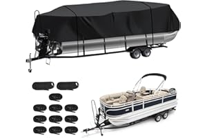 LANLELIN Heavy Duty Trailerable Pontoon Boat Cover,20'2''-22' Marine Grade Waterproof Cover with Adjustable Windproof Tightening Strap & Anti-UV for SunTracker Party Barge/SPORTFISH/Fishin Barge