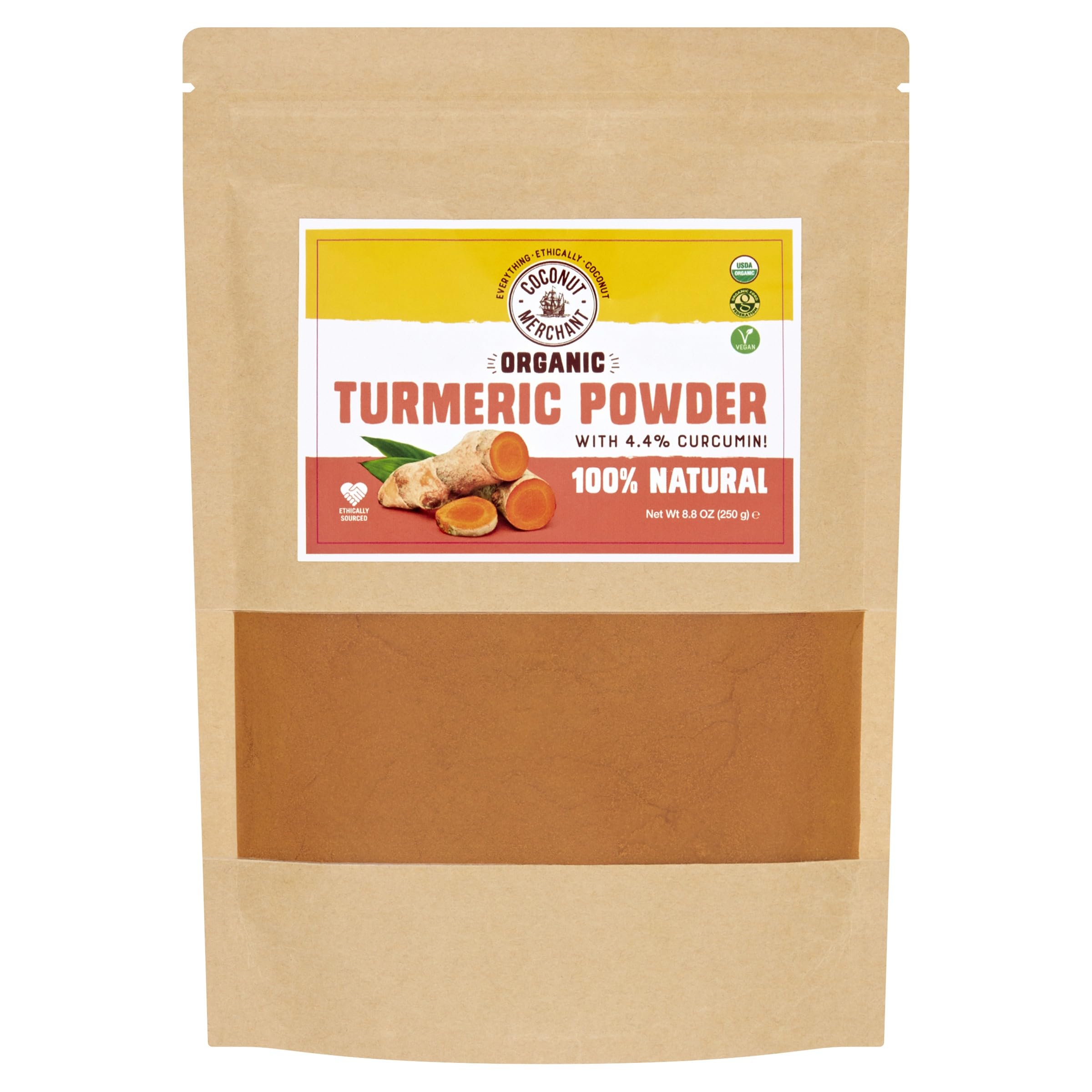 Coconut Merchant Organic Turmeric Powder 250g | Ethically Sourced | Non-GMO | 100% Natural | Vegan | Gluten Free | for curries, soups or Smoothies (250g)