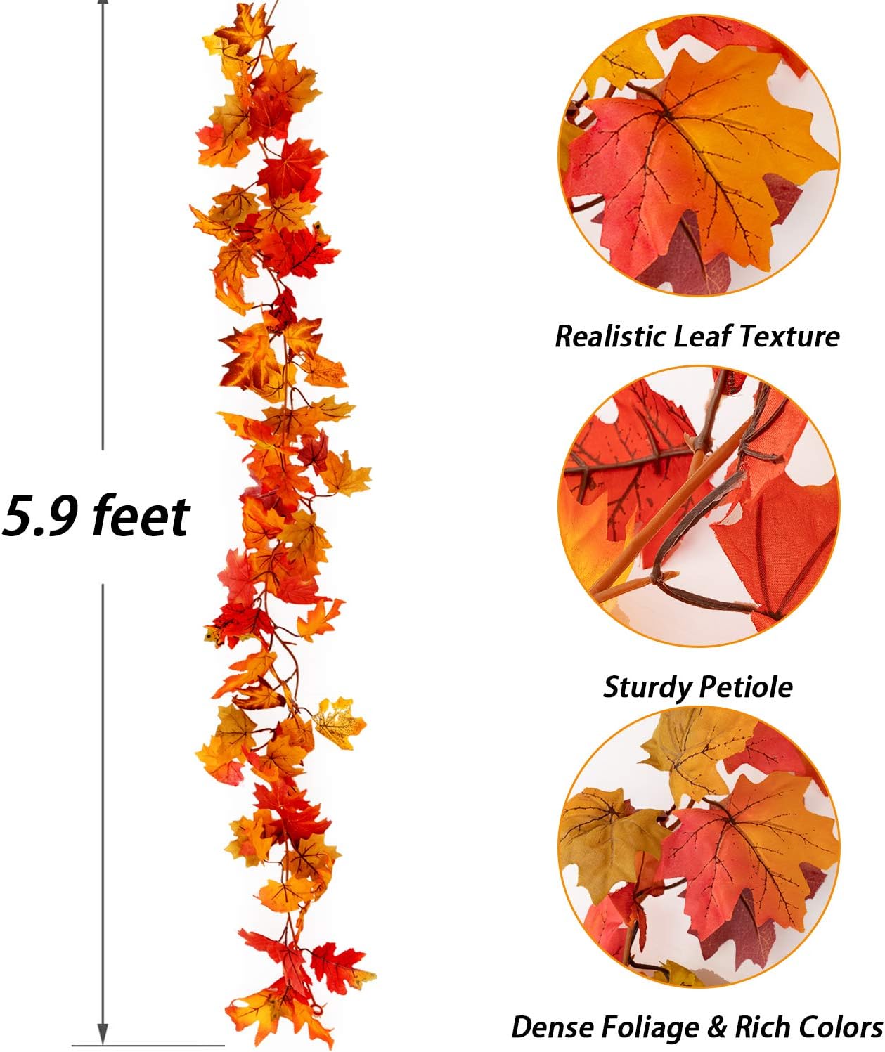 HBlife 2pcs Artificial Autumn Fall Maple Leaves Garland Hanging Plant for Home Garden Wall Doorway Backdrop Fireplace Decoration - Image 5