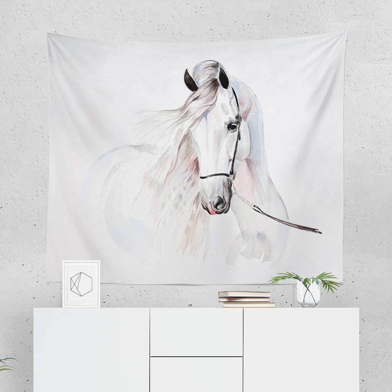 White Horse Tapestry Wall Hanging Equestrian Equine Horses Tapestries Dorm Room Bedroom Decor Art Printed In The Usa Small To Giant Sizes