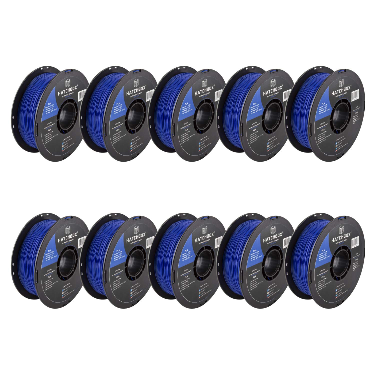 Amazon Com Hatchbox Pla 3d Printer Filament Dimensional Accuracy 0 03 Mm 1 Kg Spool 1 75 Mm Blue Pack Of 10 Industrial Scientific