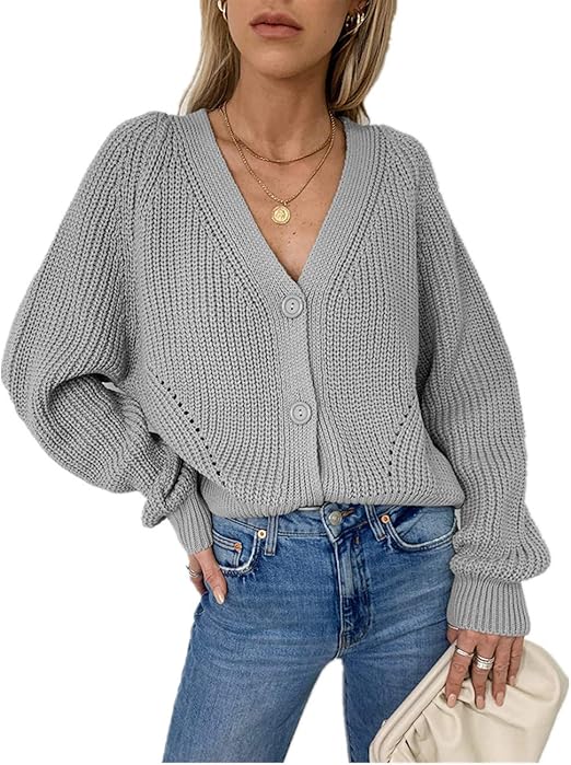 GRACE KARIN Damen Strickjacke - Eleganter Cardigan Mit V-Ausschnitt & Knopfleiste - Langarm, Lose Passform Für Herbst & Winter
