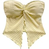 Milumia Girl's Strapless Tube Top Twist Front Asymmetrical Split Sleeveless Vacation Tops