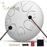 Rain Drum for Outside Garden, 6 Inches 8 Notes Steel Tongue Drums, Waterproof Meditation Echo Rain Chime, Musical Instruments for Adult Gift with Bag, Music Book, Mallets (White)