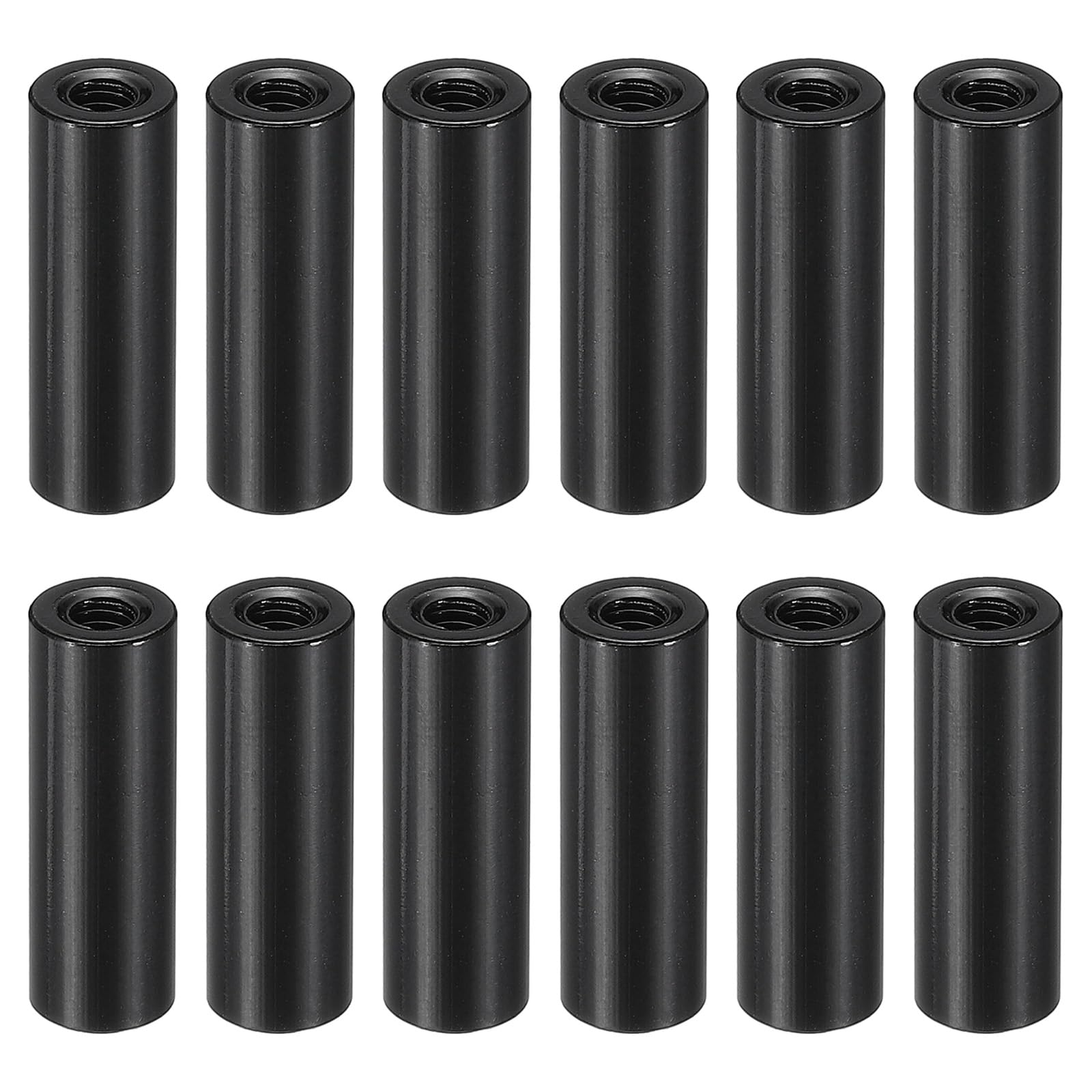 PATIKIL 12pcs M3 Metal Threaded Standoff Spacer Nuts, Round Aluminum Spacers Female Coupling Screws, 1/8" ID x 1/4" OD, Black 3x6x18mm