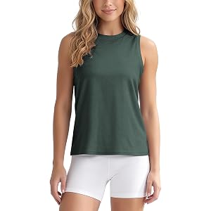 ASLABCREW Women's Everyday Comfort Tank Top, Ultra Soft Performance Muscle Tee High Crew Neck Sleeveless Shirts