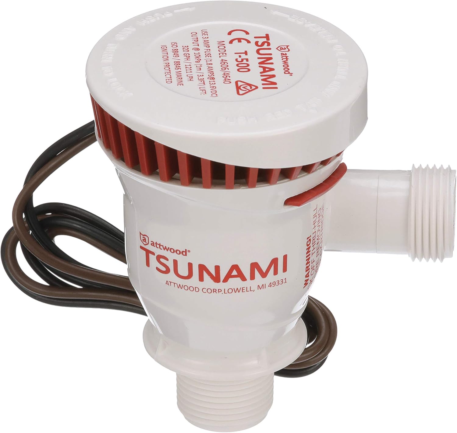 Amazon Com Attwood 4643 7 Tsunami T500 Aerator Pump 500 Gph 12 Volt 7 8 Inch Long Inlet Threaded 3 4 Inch Diameter Outlet Boating Equipment Sports Outdoors