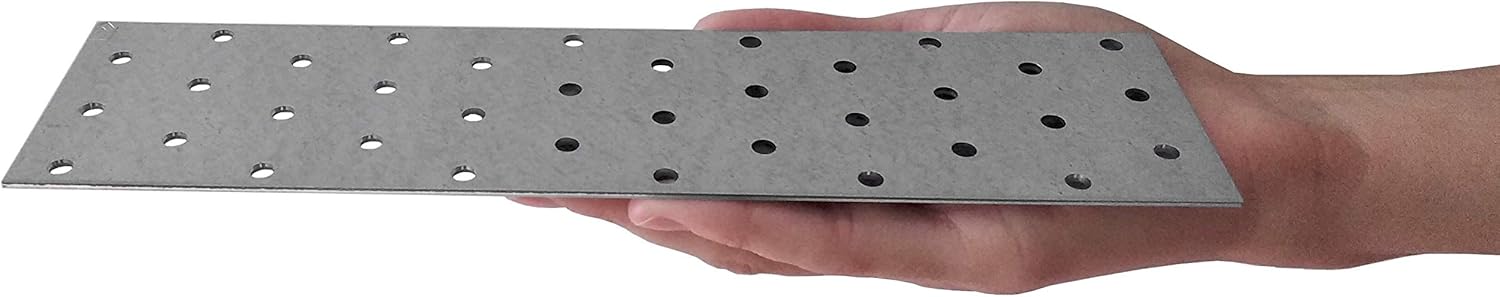 Flat Connecting Joining Plate Timber Wood Fixing Galvanised Heavy Duty Brace Bracket Perforated Metal Steel Sheet 9.45"x 2.36"x 0.08" (240 x 60 x 2mm) Pack of 5pcs - Image 4