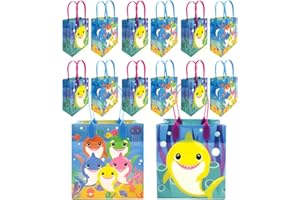 TINYMILLS Shark Family Party Favor Treat Bags with Handles, Shark Candy Bags for Birthday Party, Pack of 12