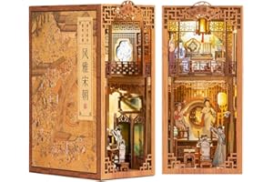Cutefun DIY Book Nook Kit Birthday Gift for Adults, Teens, Family, DIY Miniature House Booknook Kit Bookshelf Decor 3D Wooden Puzzles for Adults, Tiny Home Model with LED Light (Elegant Song)