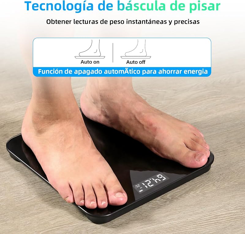 Báscula de Baño Digital,Balanza Peso Corporal de Alta Medición Precisa,Máximo 180kg, con Tecnología Step-On, Negro
