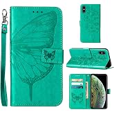 Moment Dextrad for iPhone X/XS Case Wallet Butterfly &amp; Floral (Green) | Embossed PU Leather, TPU Interior, Flip Case Folio Cover, Stand, Cash Pocket, Magnetic Clasp, Detachable Wrist Strap