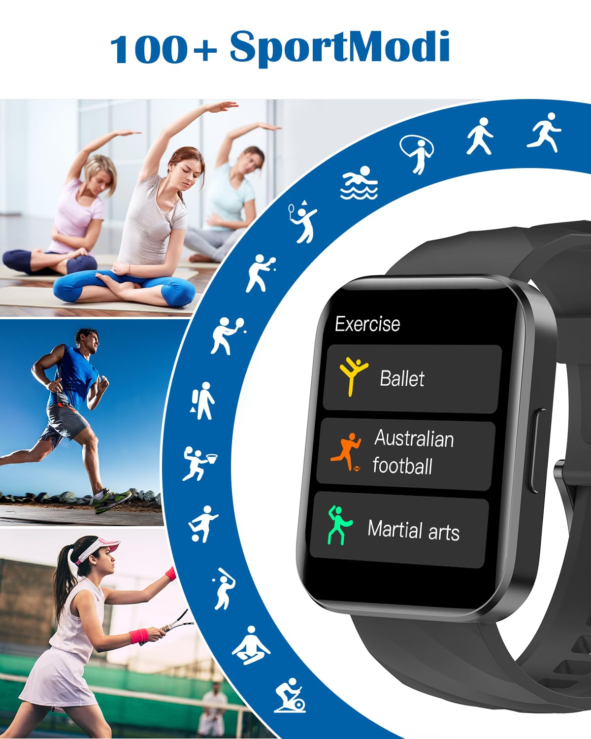 Smartwatch für Damen Herren Bluetooth-Anruffunktion 1.85" HD Fitnessuhr 3