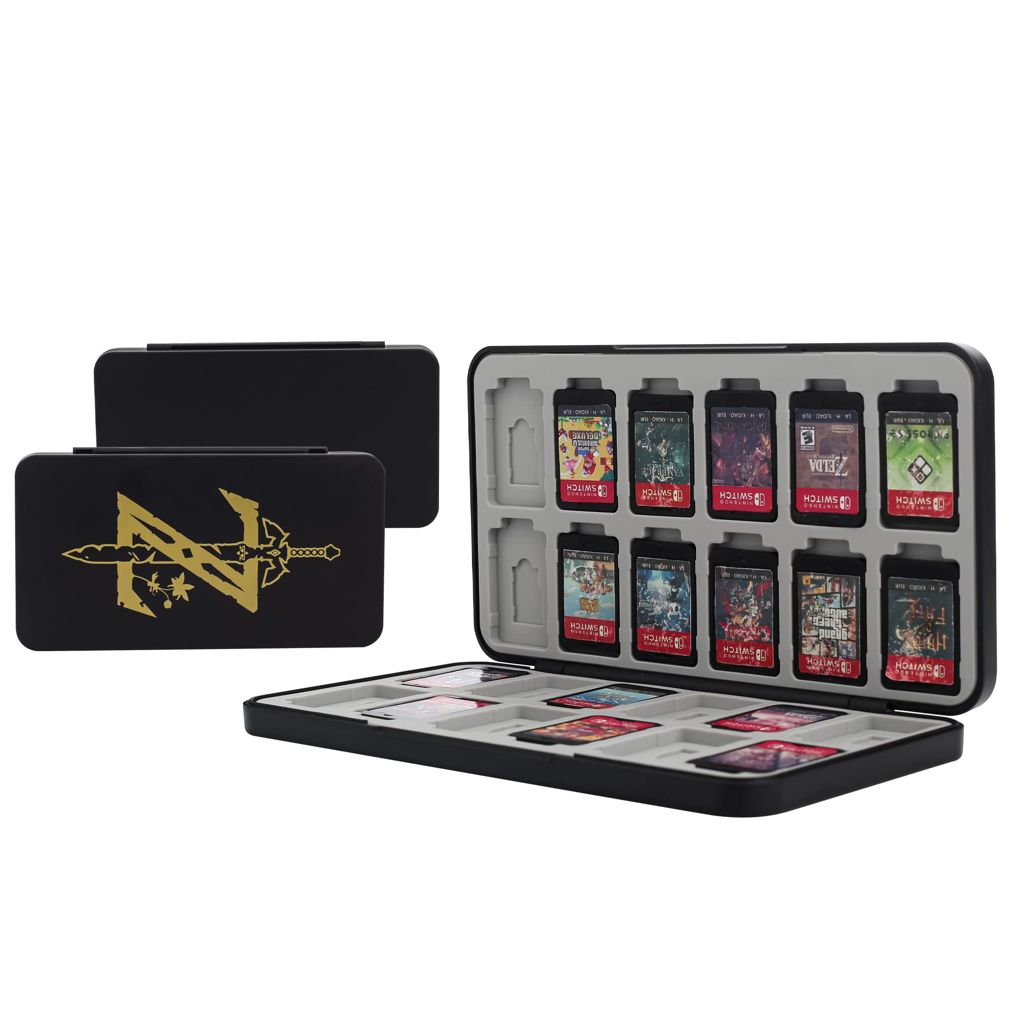 FUNDIARY Game Card Case for Nintendo Switch/Lite/OLED, Slim Game Cartridge Holder with 24 Game Card Slots and 24 Micro SD Card Slots, Shockproof Hard Shell, Soft Lining and Magnetic Buckle (Black)