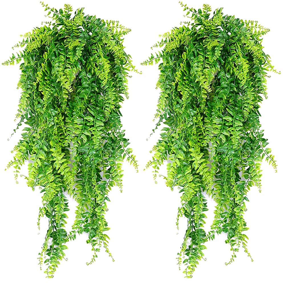 ASOENTIWOX 2 Pack Artificial Hanging Plants, Artificial Trailing Plants, Fake Leaves Wall Decoration for Indoor Outdoor, Wedding Balcony Courtyard Basket Hanging Rattan Decoration Wreath