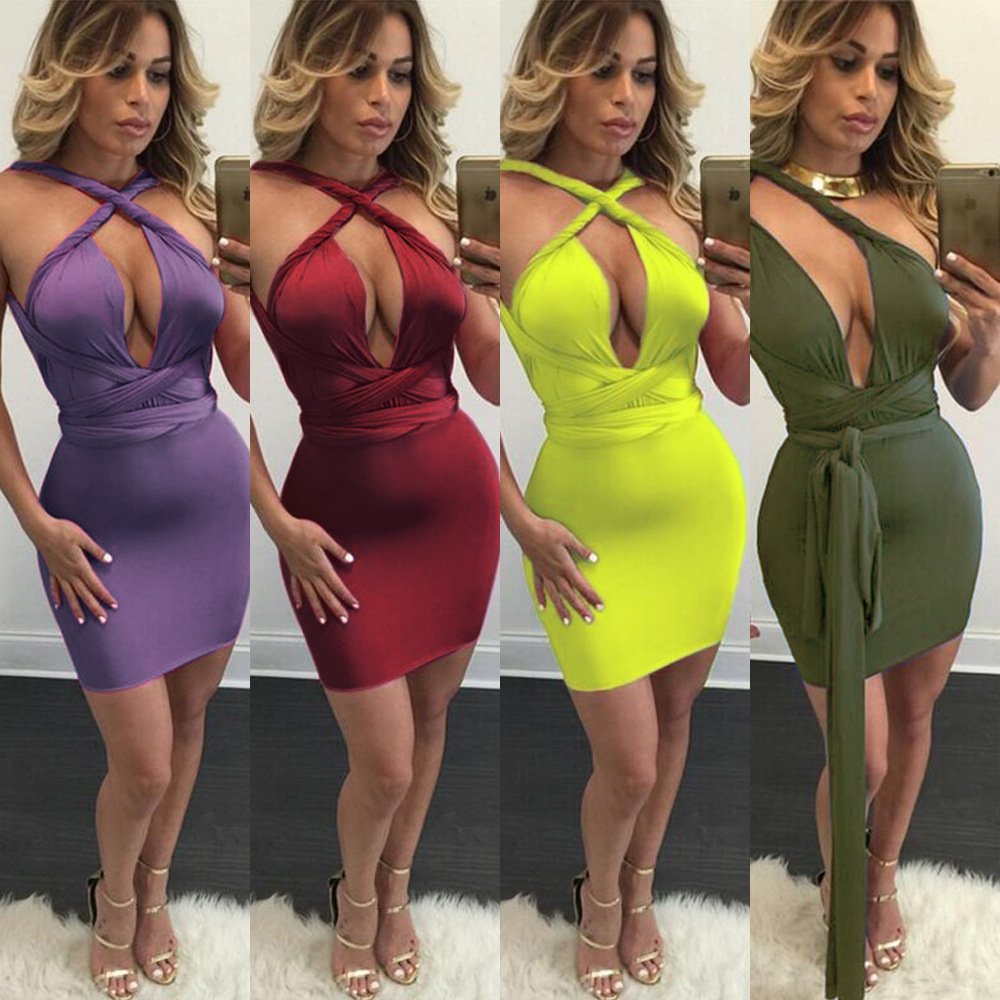 Mojessy Women\'s Sexy Multi Wear Bodycon Bandage Tank Midi Party Dress Clubwear (XXL, Yellow)