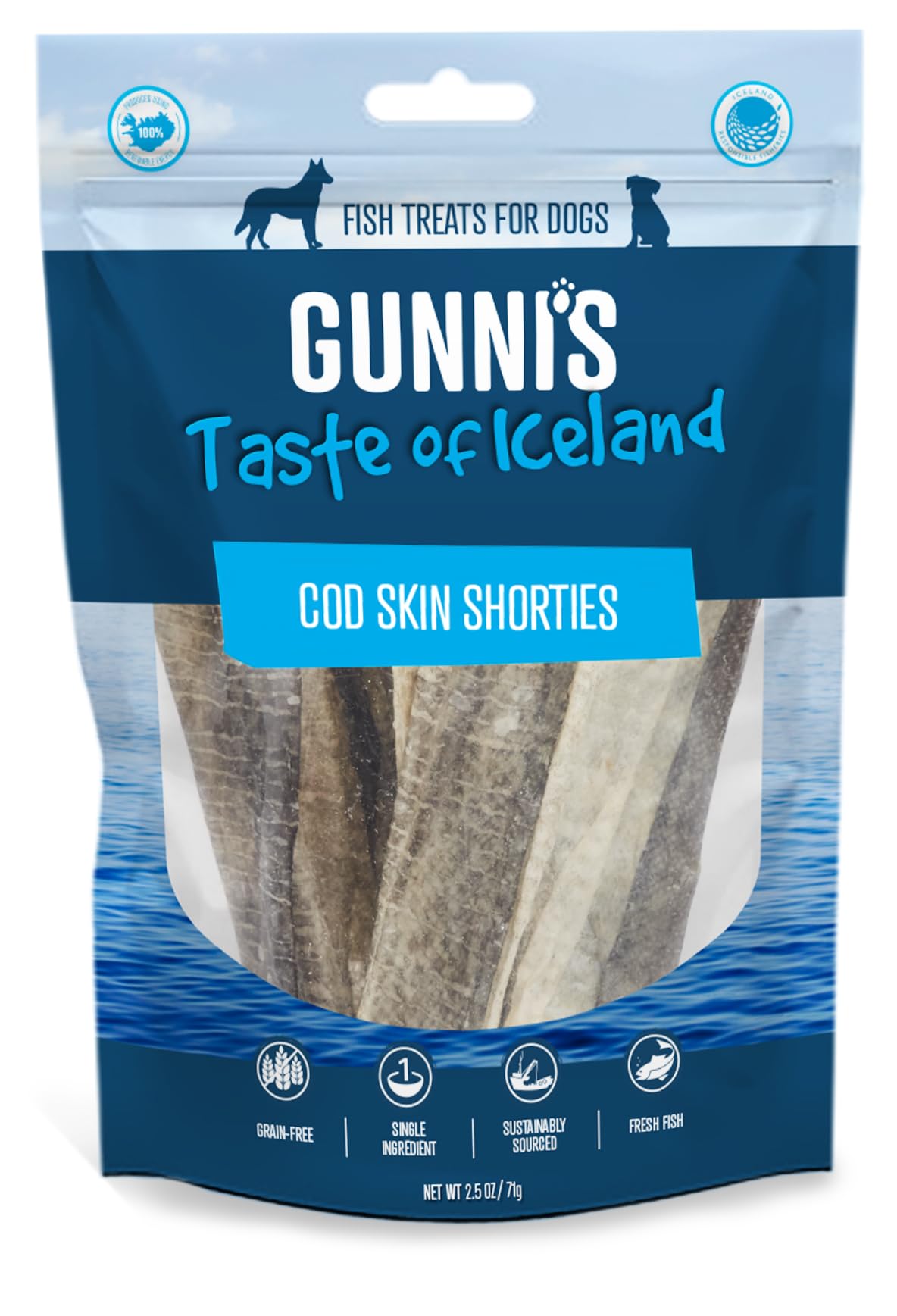 Gunni’s Cod Skin Shorties | Pure Icelandic Cod Skin chews for dogs | Traceable | MSC Certified | Sustainable | 100% Natural | Gently dried | 71g