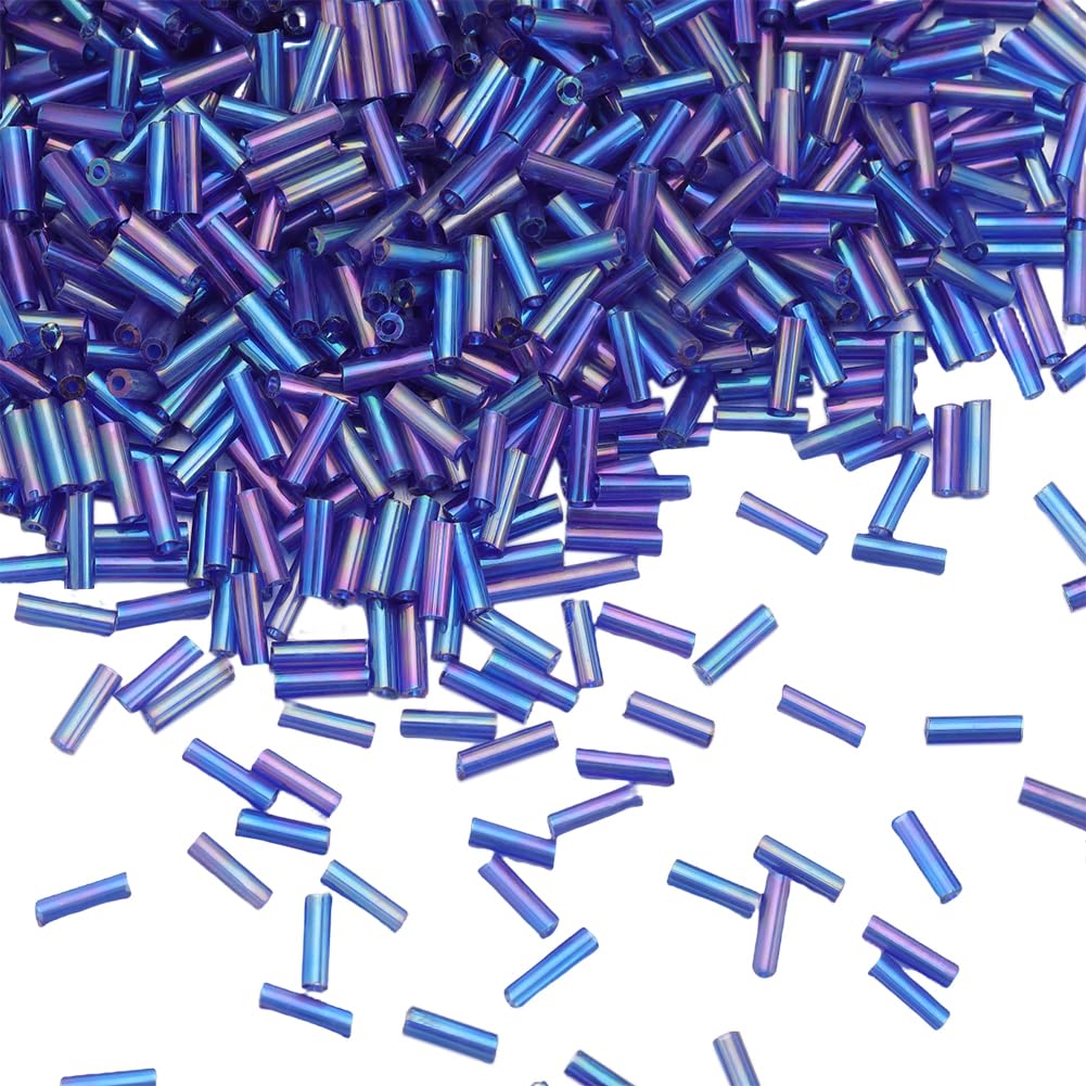 SUNNYCLUE 1 Box 2207pcs Blue Glass Tube beads Bugle Seed Beads Bulk Small Opaque Long Round Tubes Loose Spacer Craft Bugle Bead for DIY Bracelet Necklace Earrings jewellery Making Sewing Supplies