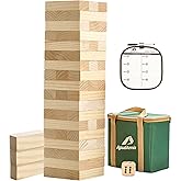 ApudArmis 54 PCS Tumble Timber Set [Up to 3.2FT], Pine Wooden Tumble Tower Game with Dice and Scoreboard Set - Classic Block 