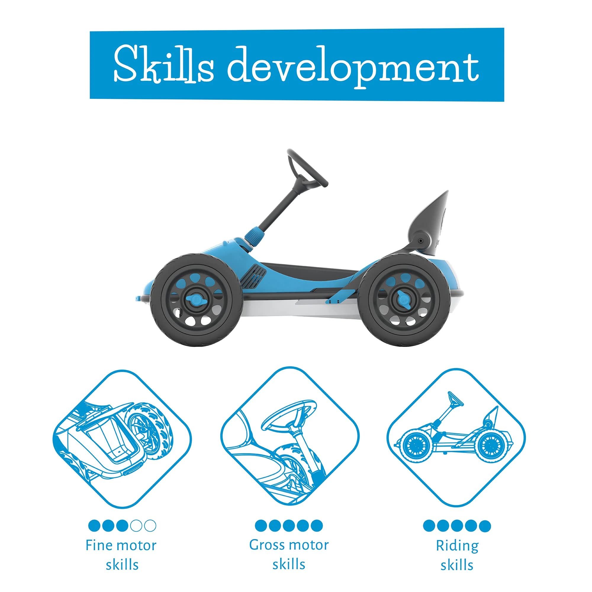 Chillafish Monzi RS: Pedal Go-Kart for Kids 3-7 Years, Folds Down for Easy Storage and Adjustable Seat Without Tools, Airless no-Puncture RubberSkin Tires, and Wall Mount for Easy Storage, Red