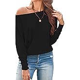 Cakulo Womens Off The Shoulder Sweater Batwing Long Sleeve Casual Knit Tops 2026 Lightweight Pullover Sweaters