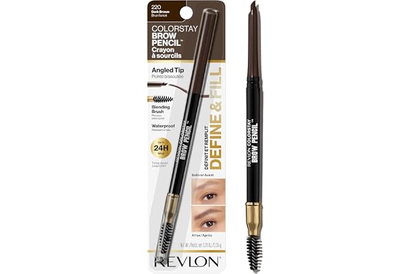 Revlon Eyebrow Pencil, Colorstay Eye Makeup with Eyebrow Spoolie, Waterproof, Longwearing Angled Precision Tip, 220 Dark Brow
