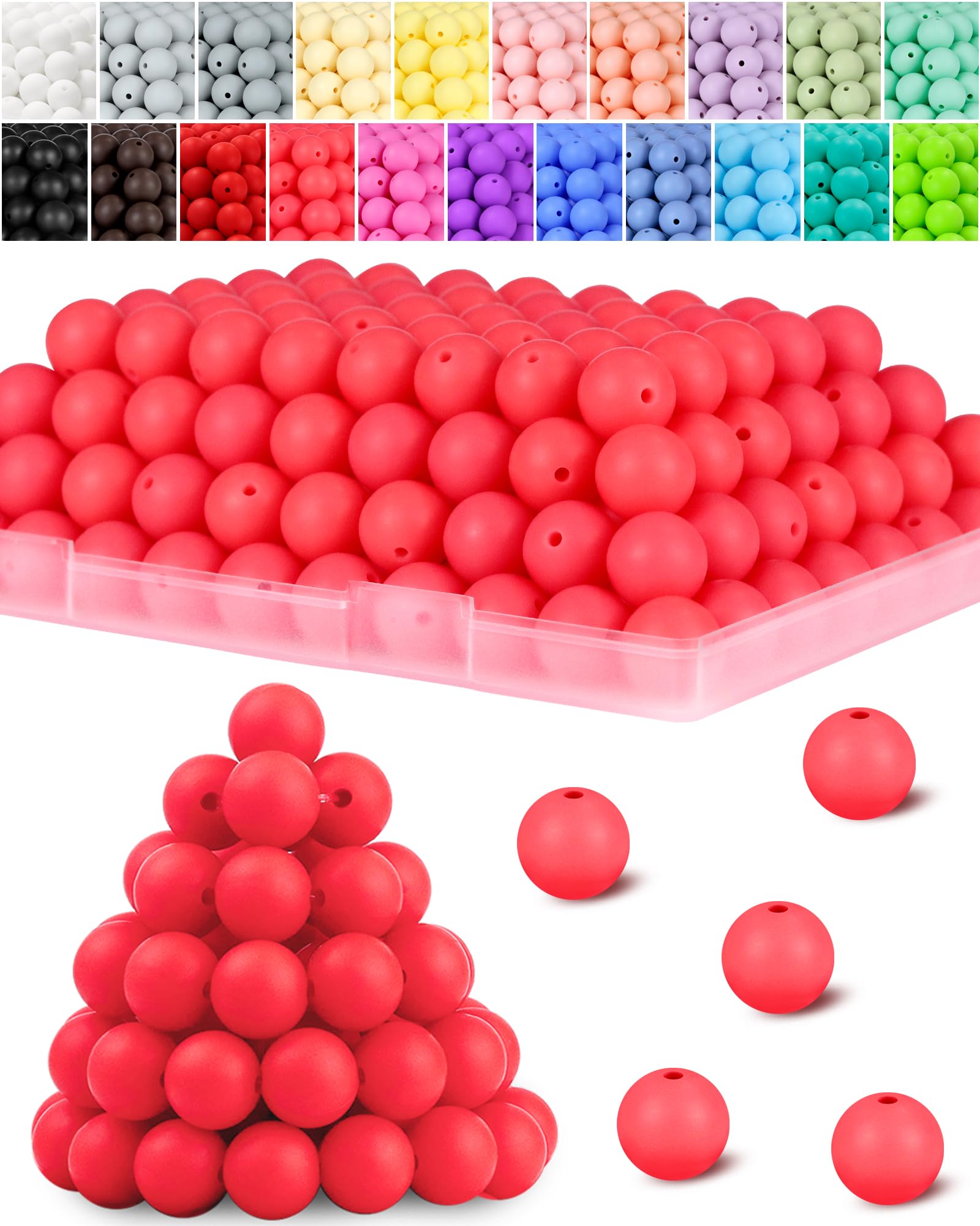 Photo 1 of 120PCS FIVEIZERO Silicone Beads for Keychain Making, 15mm Pink Red Round Silicone Rubber Focal Beads Bulk for DIY Crafts, Bracelets, Necklaces, and Pens