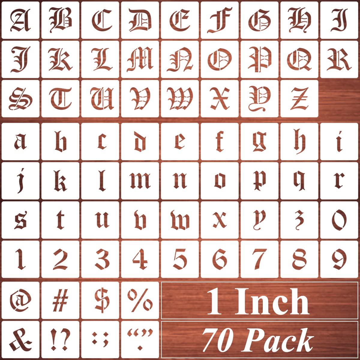 Photo 1 of 1 Inch Alphabet Letter Stencils for Painting - 70 Pack Old English Letter and Number Stencil Templates with Signs for Painting on Wood, Reusable Letters Stencils for Chalkboard Wood Signs & Wall Art