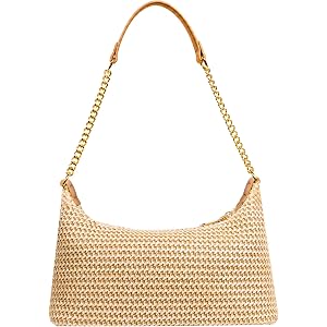Pyrrhus Straw Beach Bags Boho Woven Shoulder Bag Summer Hobo Bags Crochet Small Purse Crossbody Bags for Women Beachy Handbag