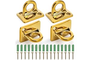 Okllen Set of 4 Gold Large Loop Wall Plate, Heavy-Duty Zinc Alloy Crowd Control Stanchions Safety Barriers Hanging Circle Hook for Red Carpet Events, VIP Gatherings, Hotel Ropes, Easy to Install