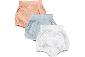 MYGBCPJS Baby Girls Boys 3 Pack Cotton Linen Blend Cute Bloomer Shorts Loose Harem Shorts