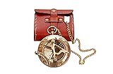BAZROSS Vintage Brass Sundial Compass with Leather