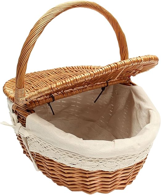 ounona cesta de mimbre Picnic caja de almacenaje de mimbre con tapa y asa: Amazon.es: Hogar