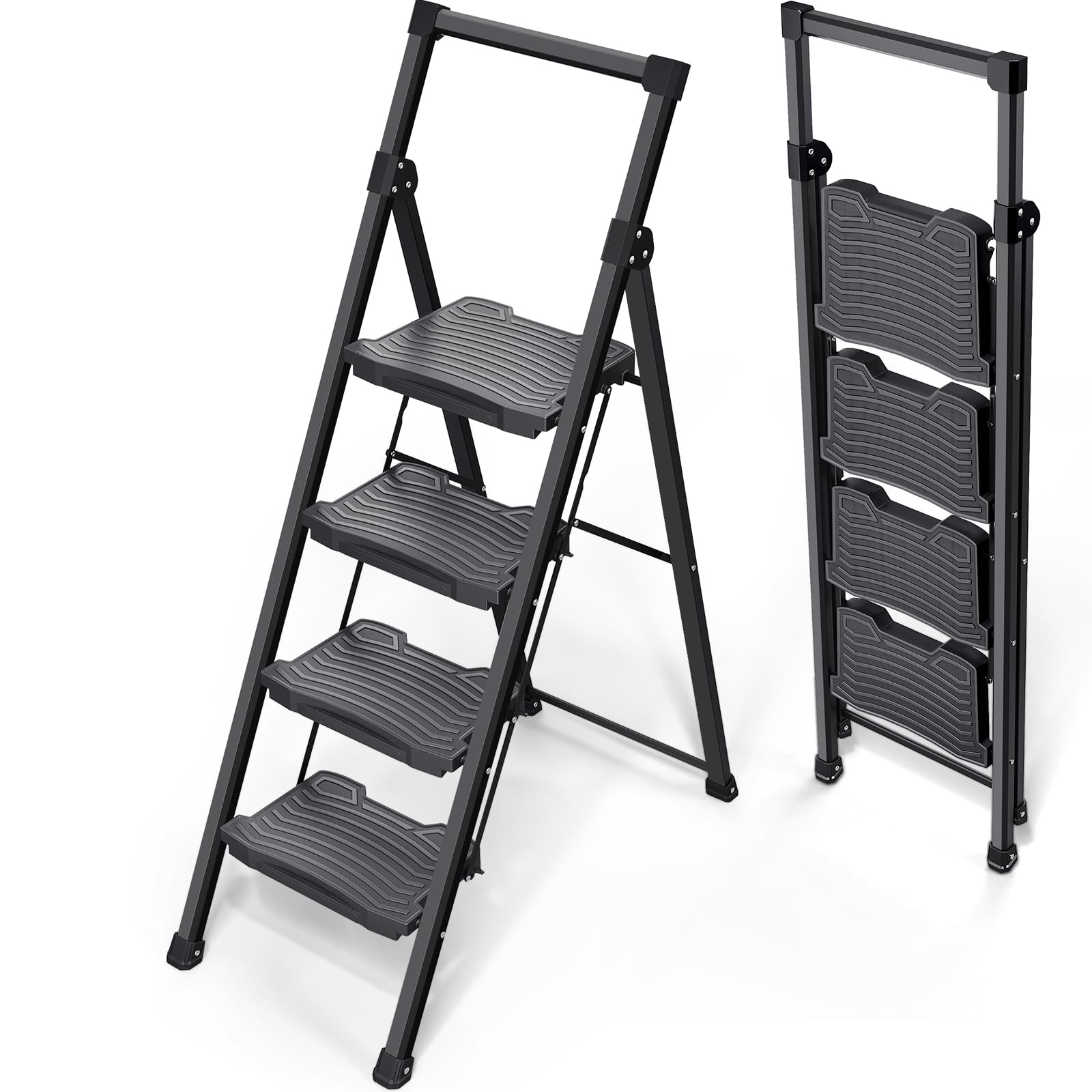 Photo 1 of KINGRACK Step Ladder 4 Step Folding, 900lbs 4 Step Ladder with Anti-Slip Wide Pedal and Handrails, Lightwight Household Ladder, Pass 900LBS Testing, for Your Kitchen, Pantry, Closets, Office Use