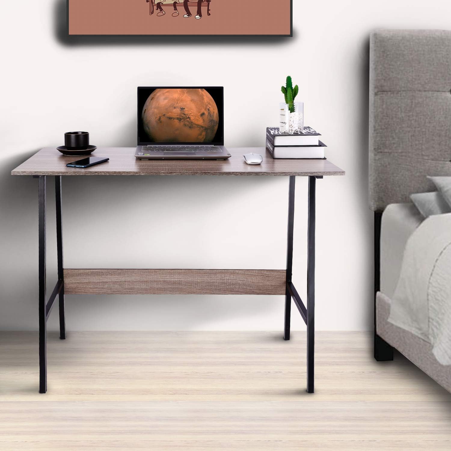 Viewee Laptop Study Table 39" Computer Writing Desk, Home Office Desk with Wood Block Support, Trapezoidal Structure Modern Student Desk, Brown (Gift: Table Edge Protectors): Kitchen & Dining