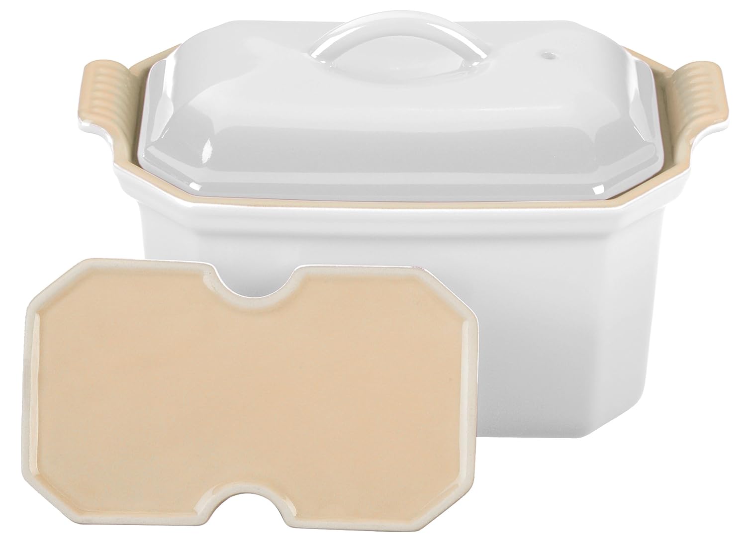 Le Creuset Heritage Stoneware 3/4Quart Pate Terrine with Press, White