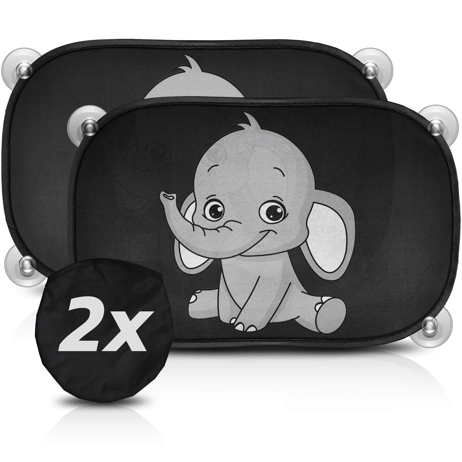 SMARTCAR ADDS Elephant Car Sun shades for car windows baby and children with UV Block - Car blinds baby incl. accessories, Universal fit and Easy installing