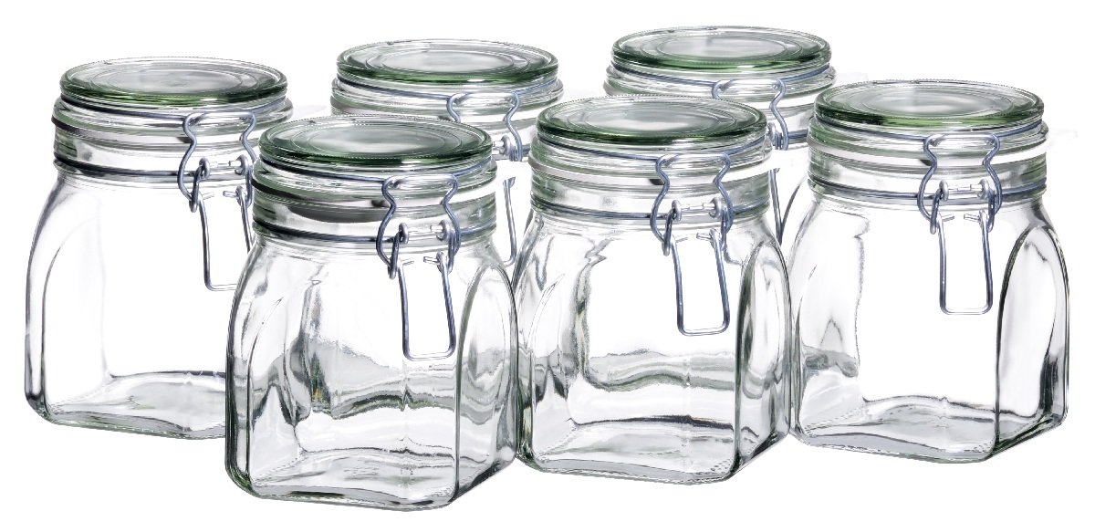 Mäser, Gothika Series, 6 x 750 Milliliters Small Storage Glasses with Swing Top, Edged Gherkin Clip Top Glass Jars
