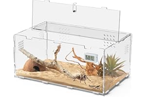 Hygger zoo Reptile Terrarium Acrylic Horizontal,Tarantula Spider Enclosure Habitat with Thermohygrometer and Locking Latch for Small Lizards,Spiders,Snakes,Praying Mantis,Hermit Crab (15.7 * 9.8 * 7)
