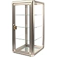 Elegant Bronze Aluminum Display Table Top Tempered Glass Show Case. Tempered Glass Door with Key Lock- Four Shelves Display Measures 14" Long by 12" wide and 27" tall.