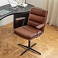 Okeysen Office Desk Chair No Wheels, Criss Cross Chair with Detachable Wooden Armrests, Ergonomic Comfy Adjustable Computer Chair with Thick Cushion, Armless Swivel Task Vanity Chair for Home, Office