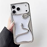 LUVI Compatible with iPhone 17 Pro Max Bumper Case Snake Frame Soft TPU Electroplate Thin Slim Heat Dissipation Protection Shockproof Cover for Women Girls Man -Silver