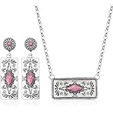 ULLKEL Turquoise Western Jewelry Set for Women Statement Earrings Necklace Boho Chic Accessories for Country Concert Outfits