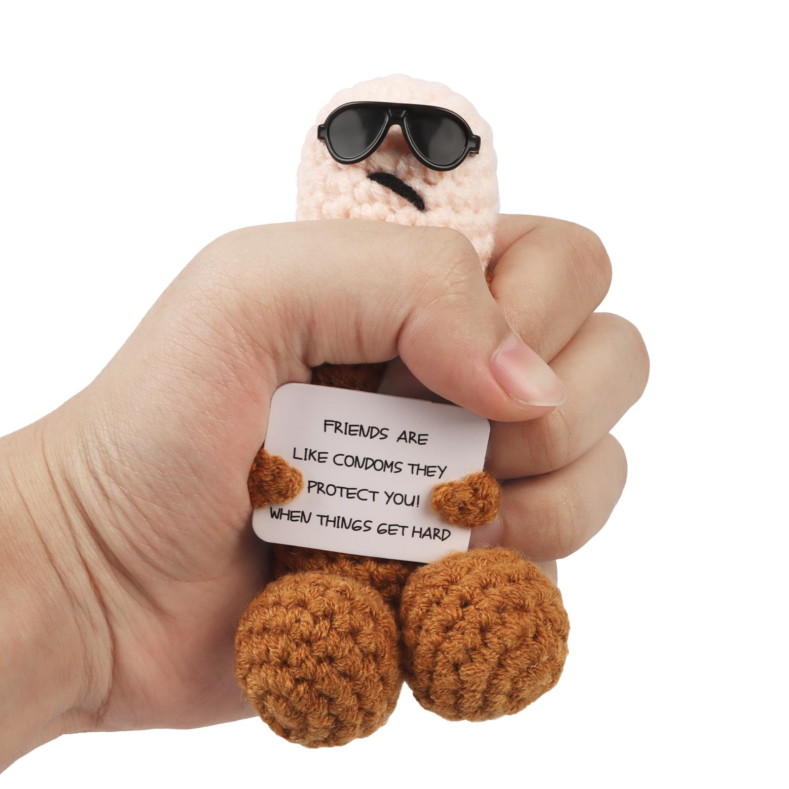 WenmthG Funny Gift for Dead Buddy and Friend, Mini Funny Knitted Doll with Positive Card, Pocket Hug Positive Creative Cute Crochet Doll Cheer Up Gift for Friends
