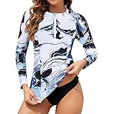 Tanst Sky Women's Rash Guard Swim Top Long Sleeve Bathing Suits UV Shirt Zipper Rashguard Swimsuit