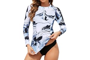Tanst Sky Women's Rash Guard Swim Top Long Sleeve Bathing Suits UV Shirt Zipper Rashguard Swimsuit