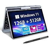 KOOTIGERS Mini Laptop 8" 2-in-1, Laptop Computer Win 11, Intel N95(up to 3.4GHz), 12GB RAM 512GB SSD, Touchscreen HD, Backlit Keyboard, Wi-Fi 6, USB-C, Lightweight Portable PC for Work/Kids/School