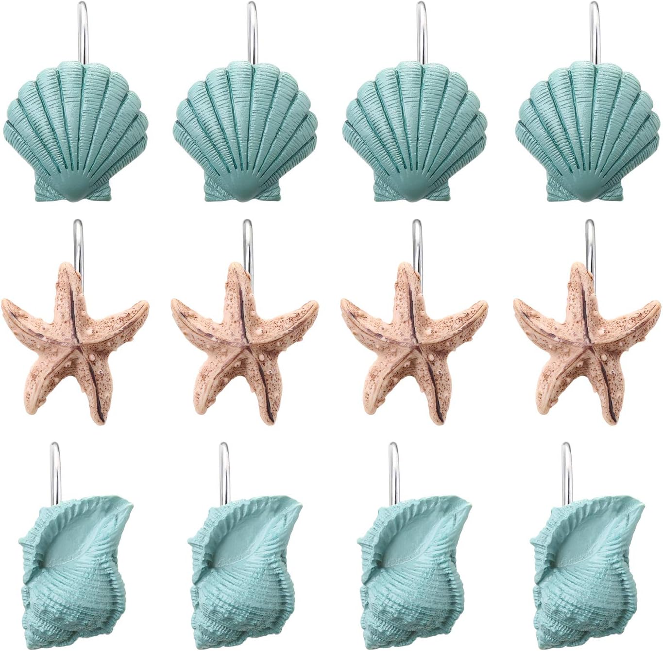 AGPTEK Shower Curtain Hooks, 12PCS Anti Rust Decorative Resin Hooks for Bathroom, Baby Room, Bedroom, Living Room Decor (Blue Seashell): Furniture & Decor