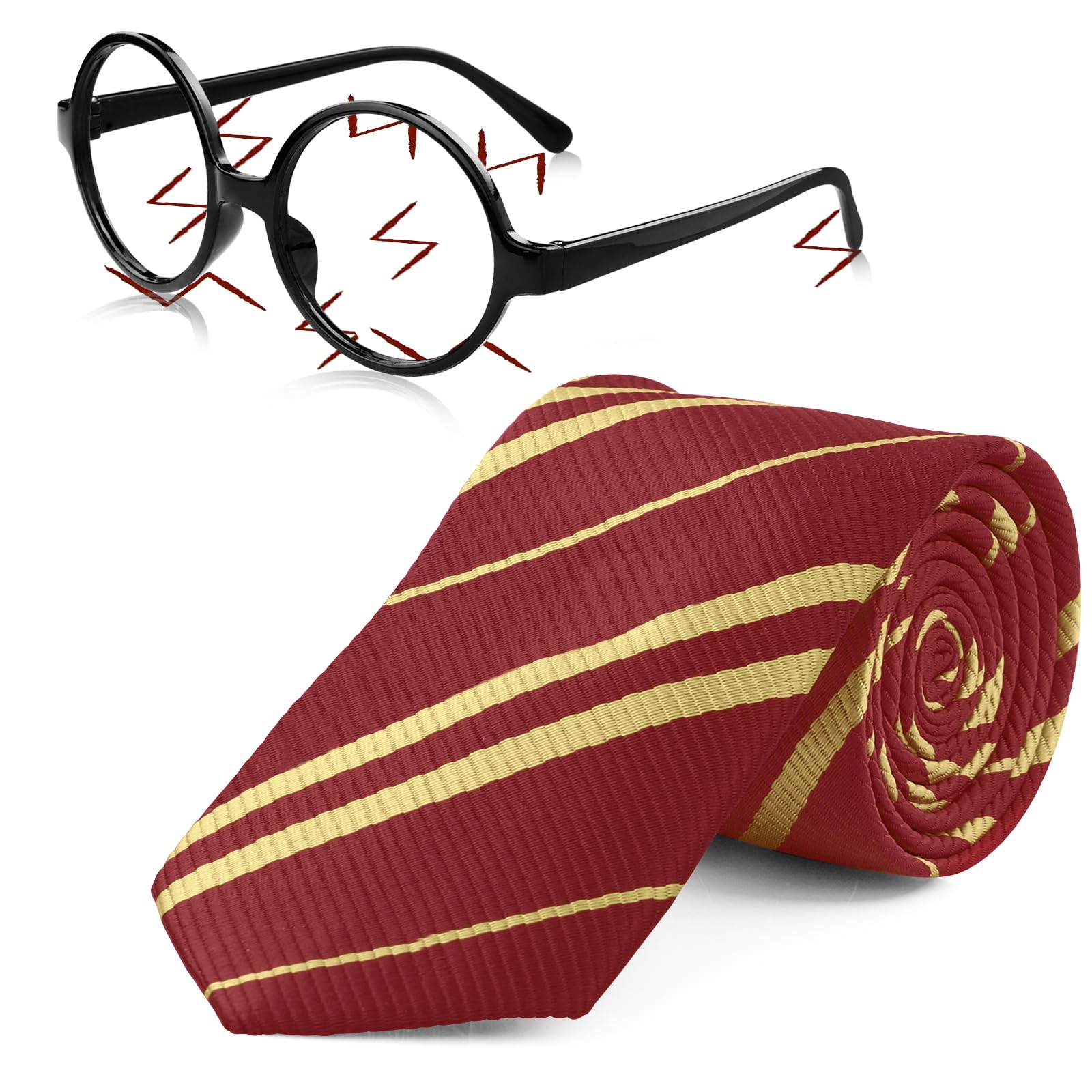 Photo 1 of Moncinday Novelty Cosplay Tie Wizard Glasses No Lenses for Wizard Themed Birthday Party Costume Accessories Necktie Halloween Party