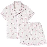 Vopmocld Big Girls Button Down Sleepwear Short Sleeve With Shorts 2PCS Pajama Sets Casual Lapel Loungewear Patterns Printed